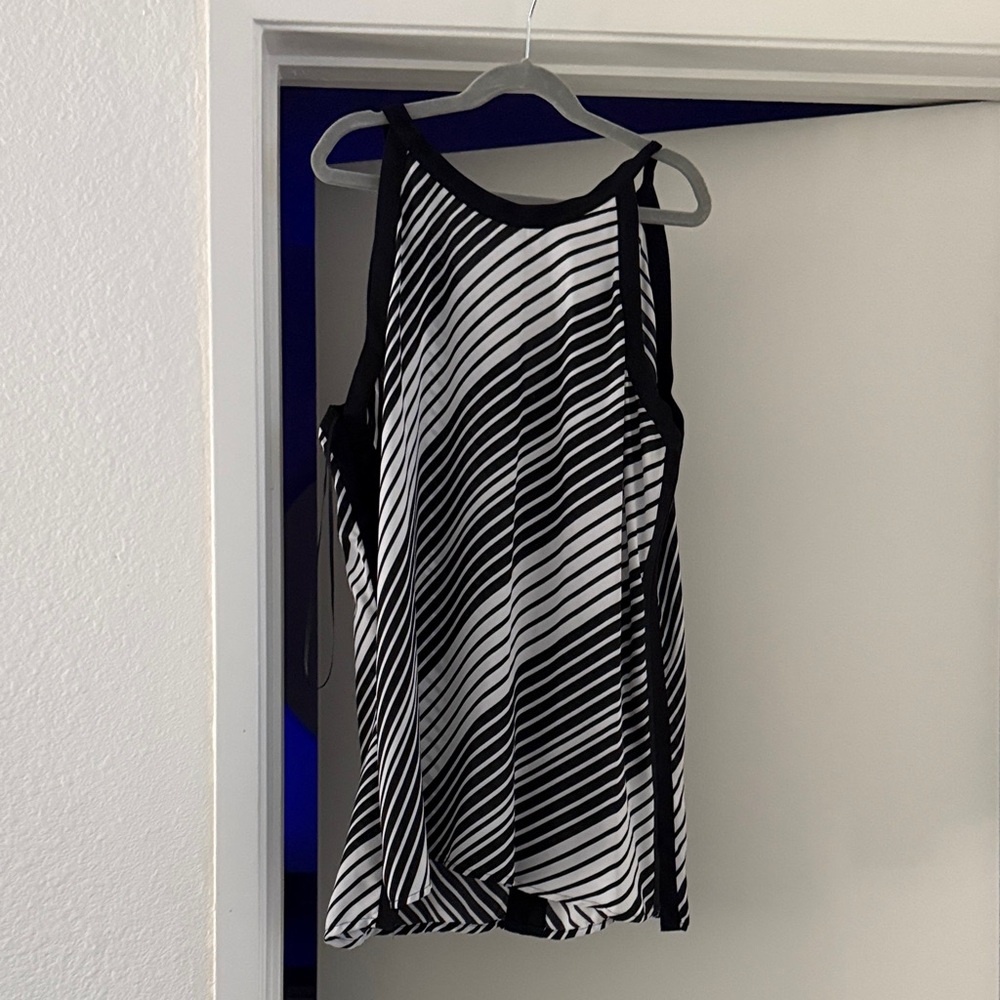 Vince Camuto Black and White Diagonal Stripe Tank Top